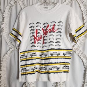 Vintage White New York Taxi Graphic Tee with Yellow & Navy Accents